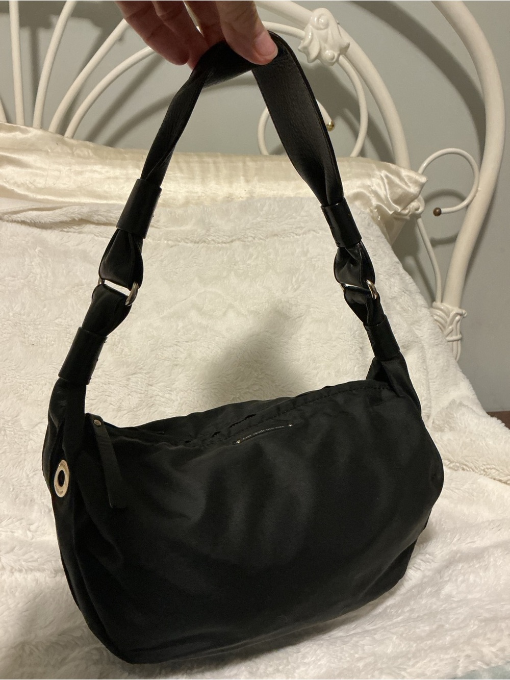 kate spade Black Nylon Shoulder Bag with Leather Strap Gold Accents